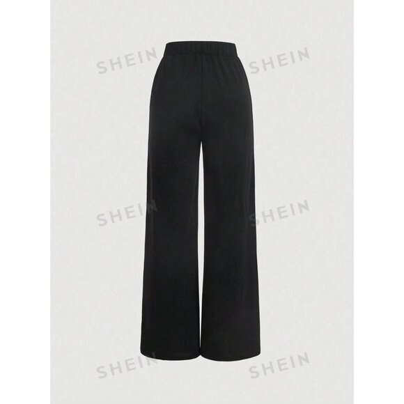 SHEIN MOD Button Contrasting Colors Trousers In Black - Size Medium - Picture 2 of 6